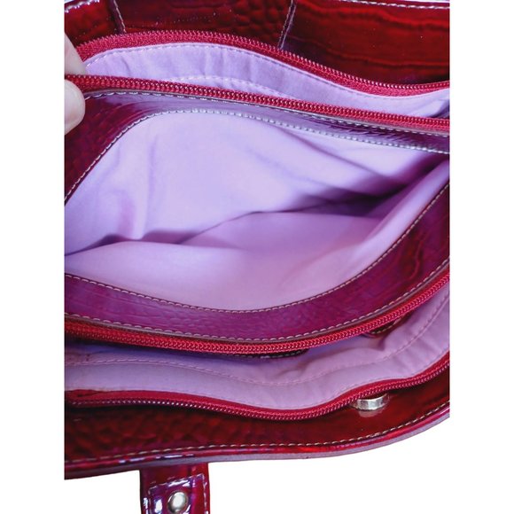 Liz Claiborne Red Reptile Shoulder Bag Button Closure - Picture 8 of 9